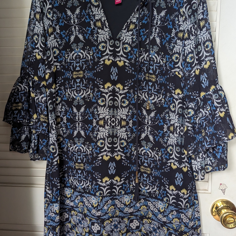 Vince Camuto Multicolored Ruffled Bell Sleeve Mini Dress